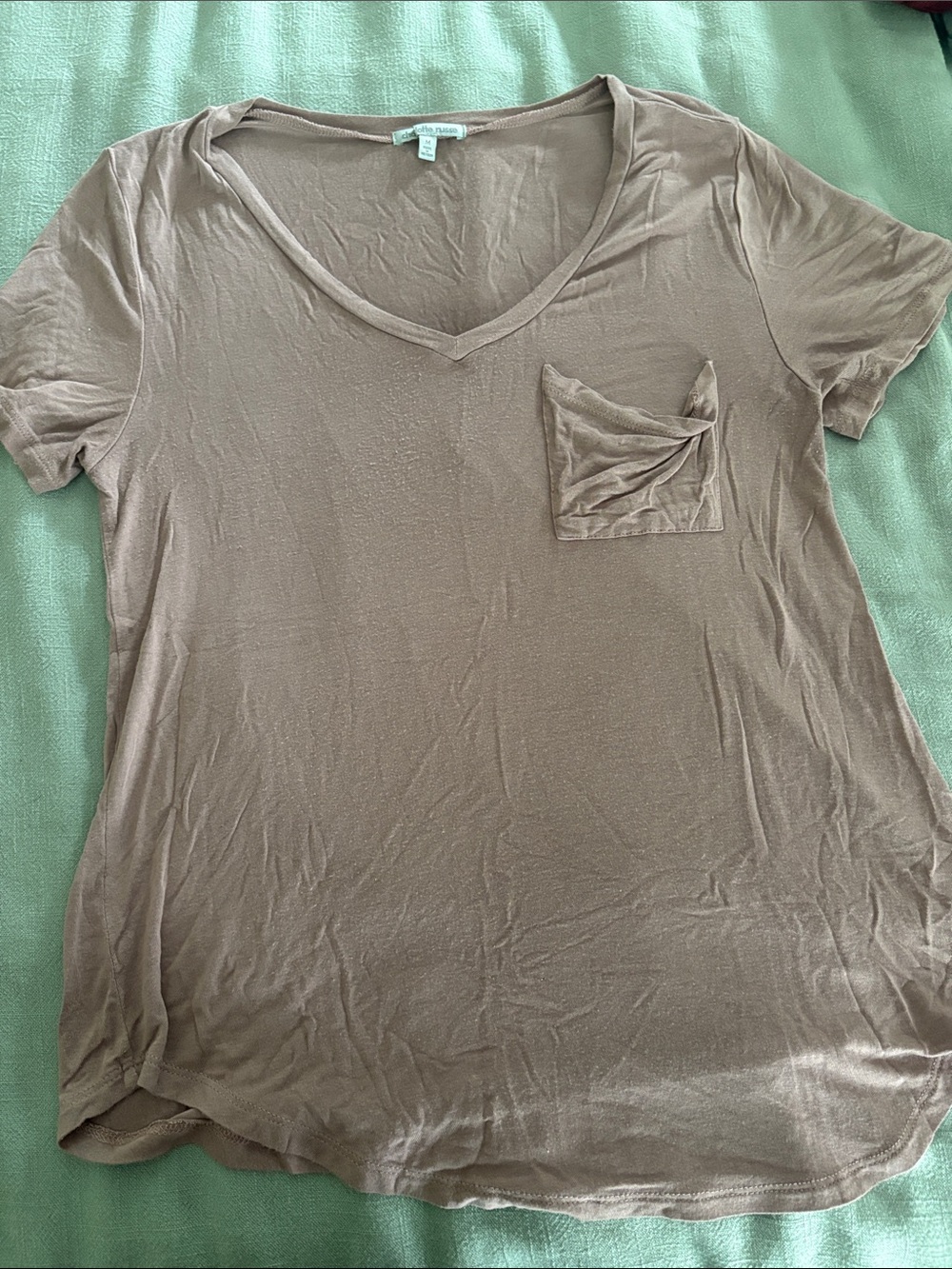 Charlotte Russe Taupe V-Neck Pocket Tee